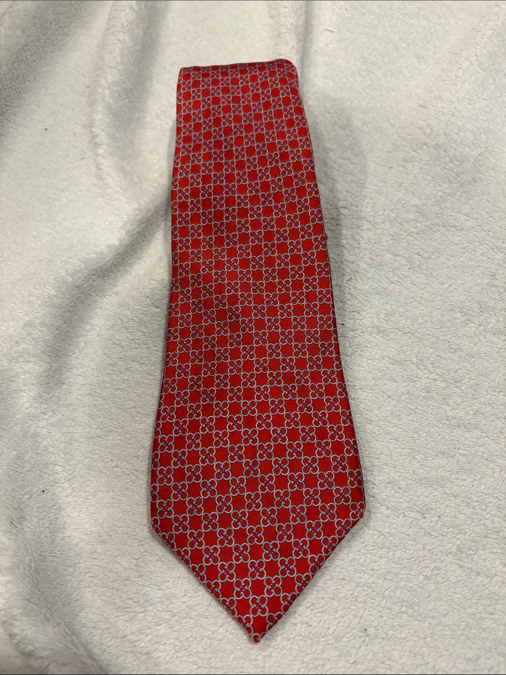Salvatore Ferragamo Red Silk Tie with White Geometric Motif